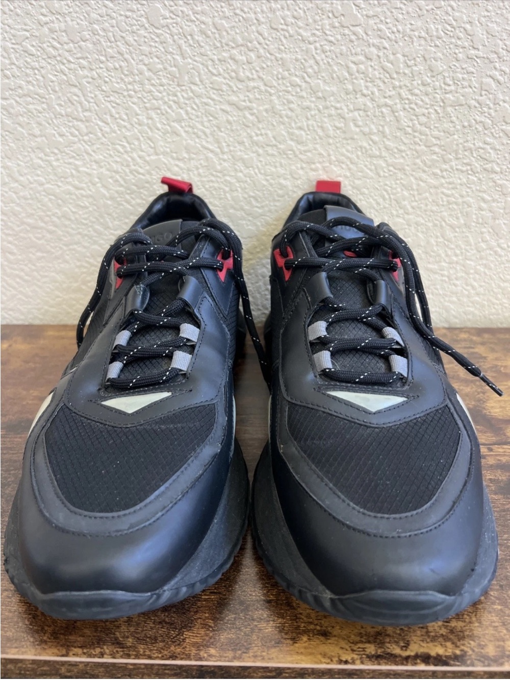 Hugo Boss Atom Men's Black Athletic Sneakers with Red Accents Size EURO 46